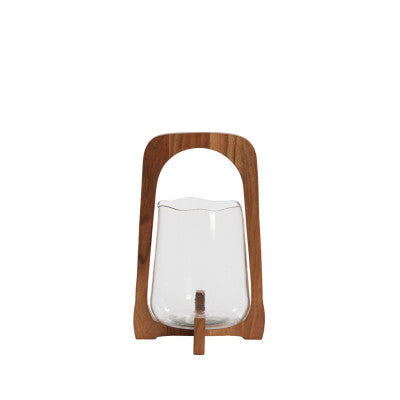 Anosy Clear Glass & Natural Wood Hurricane Candle Holder 35cm