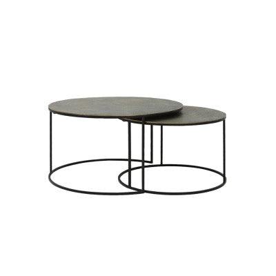 Rengo Set of 2 Textured Antique Bronze Metal Round Coffee Tables Nest