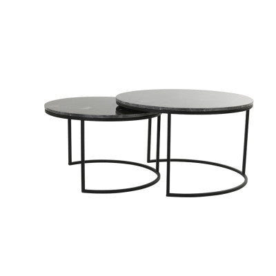 Alfio Set of 2 Dark Brown Marble & Black Round Coffee Tables Nest