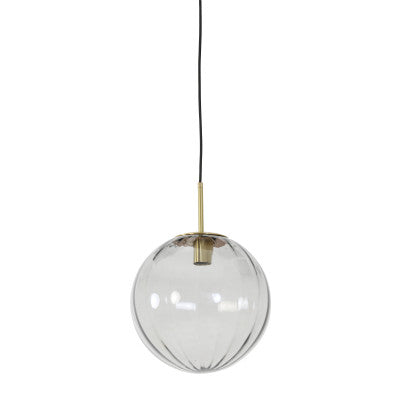 Magdala Light Grey Glass & Gold Pendant Light 30cm