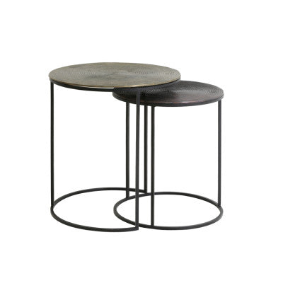 Talca Set of 2 Antique Copper & Bronze Round Side Tables Nest