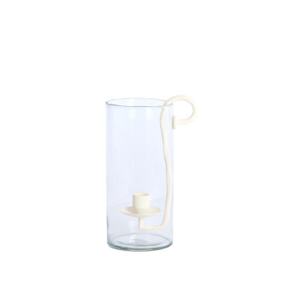 Dolega Clear & Cream Glass Hurricane Candle Holder 28.5cm