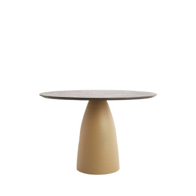 Palmira Oiled Brown Wood & Matt Beige Round Dining Table 120cm