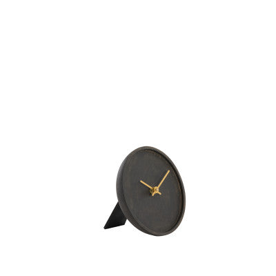 Veti Dark Brown Mango Wood & Gold Table Clock 15cm