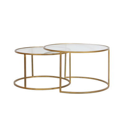 Duarte Set of 2 Gold Glass Round Coffee Tables Nest