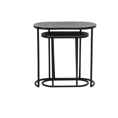 Bocov Set of 2 Antique Lead/Black Metal Oval Side Tables Nest
