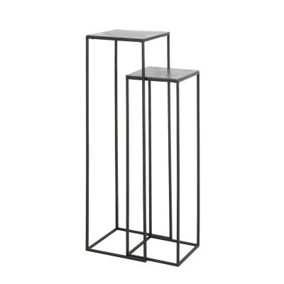Boca Set of 2 Raw Lead Antique Matt Black Metal Plinths