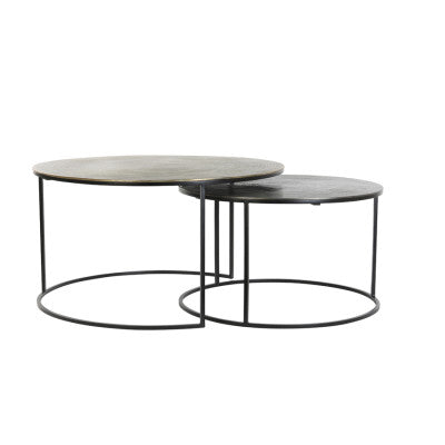 Primo Set of 2 Matt Black & Bronze Metal Round Coffee Tables Nest