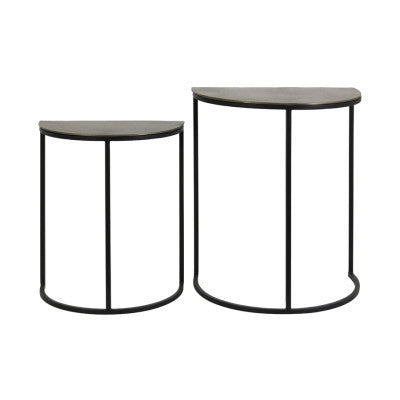 Peto Set of 2 Raw Antique Bronze & Matt Black Metal Round Side Tables