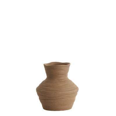 Greccio Matt Brown Ribbed Ceramic Vase 15.5cm