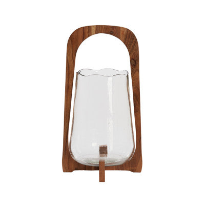 Anosy Clear Glass & Natural Wood Hurricane Candle Holder 48cm