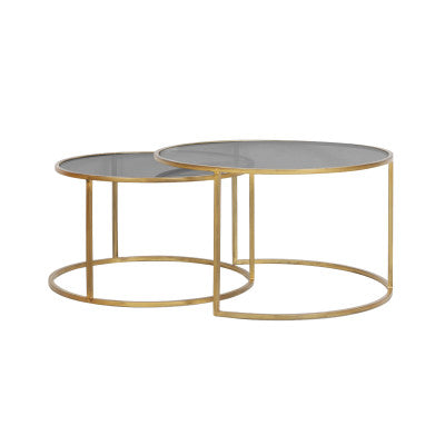 Duarte Set of 2 Smoked Gold Glass Round Coffee Tables Nest