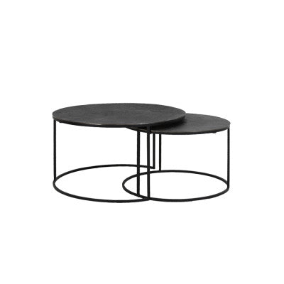 Rengo Set of 2 Textured Black Nickel Metal Round Coffee Tables Nest