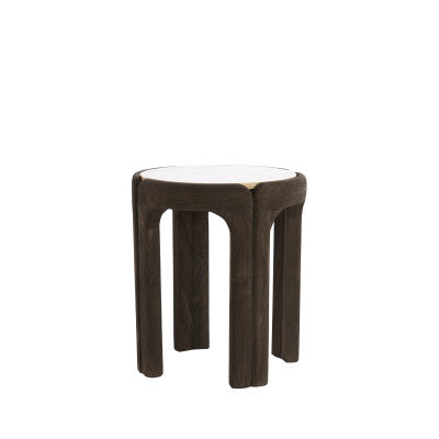 Ali Grey/Dark Brown Wood & Sand Travertine Side Table