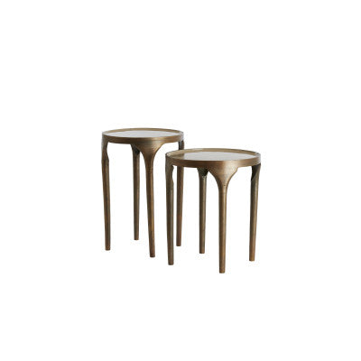 Lapaz Set of 2 Antique Bronze & Taupe Metal Round Side Tables Small Nest