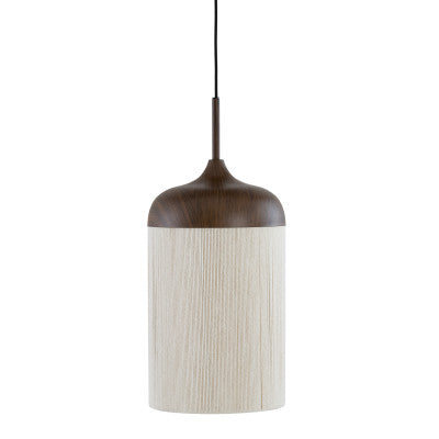 Dania Dark Brown Wood Effect & Cream Rope Pendant Light 27.5cm