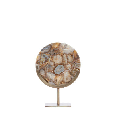 Gouya Yellow Agate & Antique Bronze Ornament on Stand 35cm