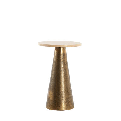 Ynez Sand Travertine & Antique Bronze Round Side Table 43cm
