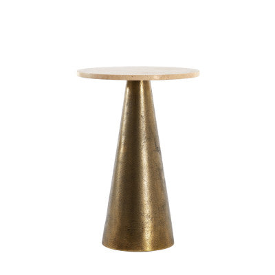Ynez Sand Travertine & Antique Bronze Round Side Table 51cm