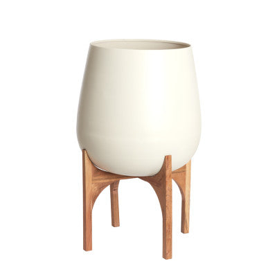 Karuna Wood & Matt Cream Decorative Planter on Stand 82cm