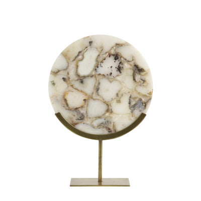 Gouya White Agate & Antique Bronze Ornament on Stand 50cm