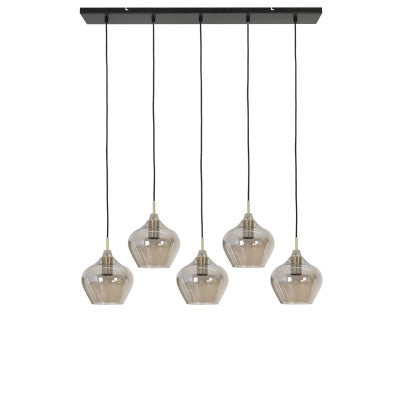 Rakel Antique Bronze & Smoked Glass 5 Light Pendant Light 104cm