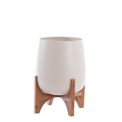 Karuna Wood & Matt Cream Decorative Planter on Stand 53cm