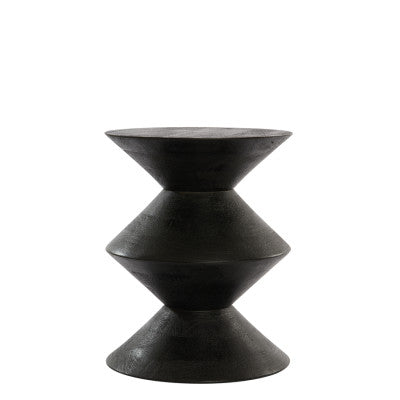 Larus Matt Black Mango Geometric Wood Round Side Table 50cm