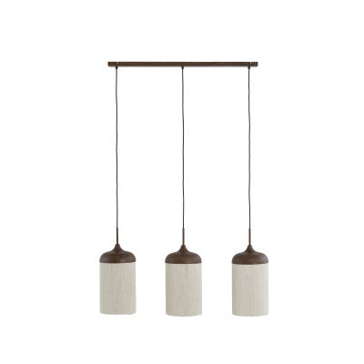 Dania Dark Brown Wood Effect & Cream Rope 3 Light Pendant Light 90cm