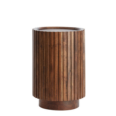 Kiyose Brown Acacia Slatted Wood Round Side Table