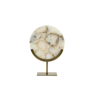 Gouya White Agate & Antique Bronze Ornament on Stand 35cm