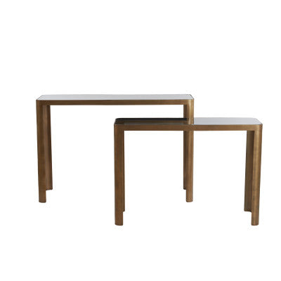 Oxe Set of 2 Antique Bronze & Smoked Glass Console Tables