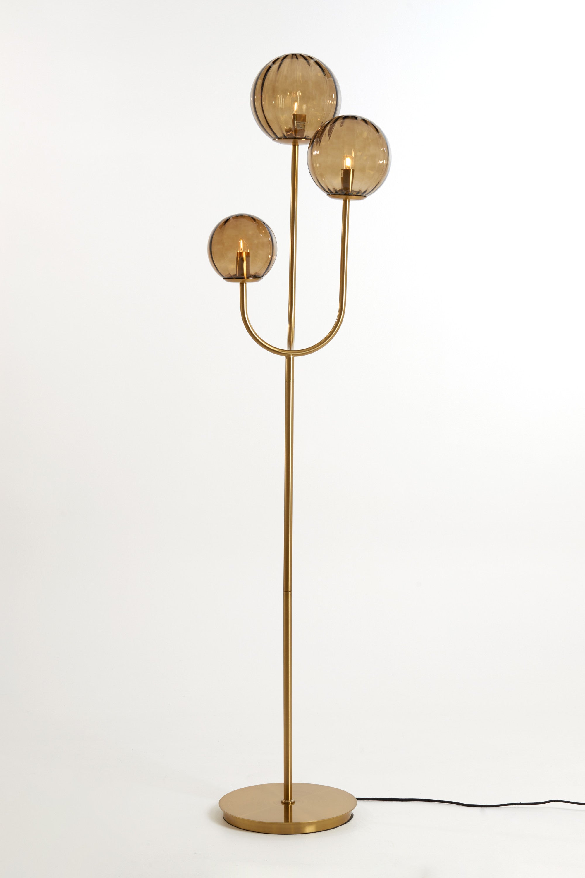 Magdala Brown Glass & Gold 3 Light Floor Lamp