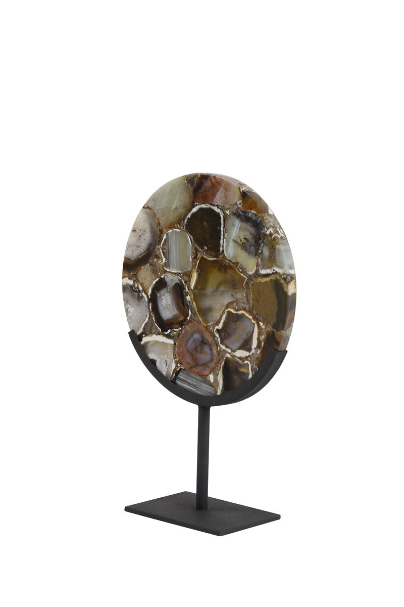 Gouya Brown Agate & Matt Black Ornament on Stand 35cm