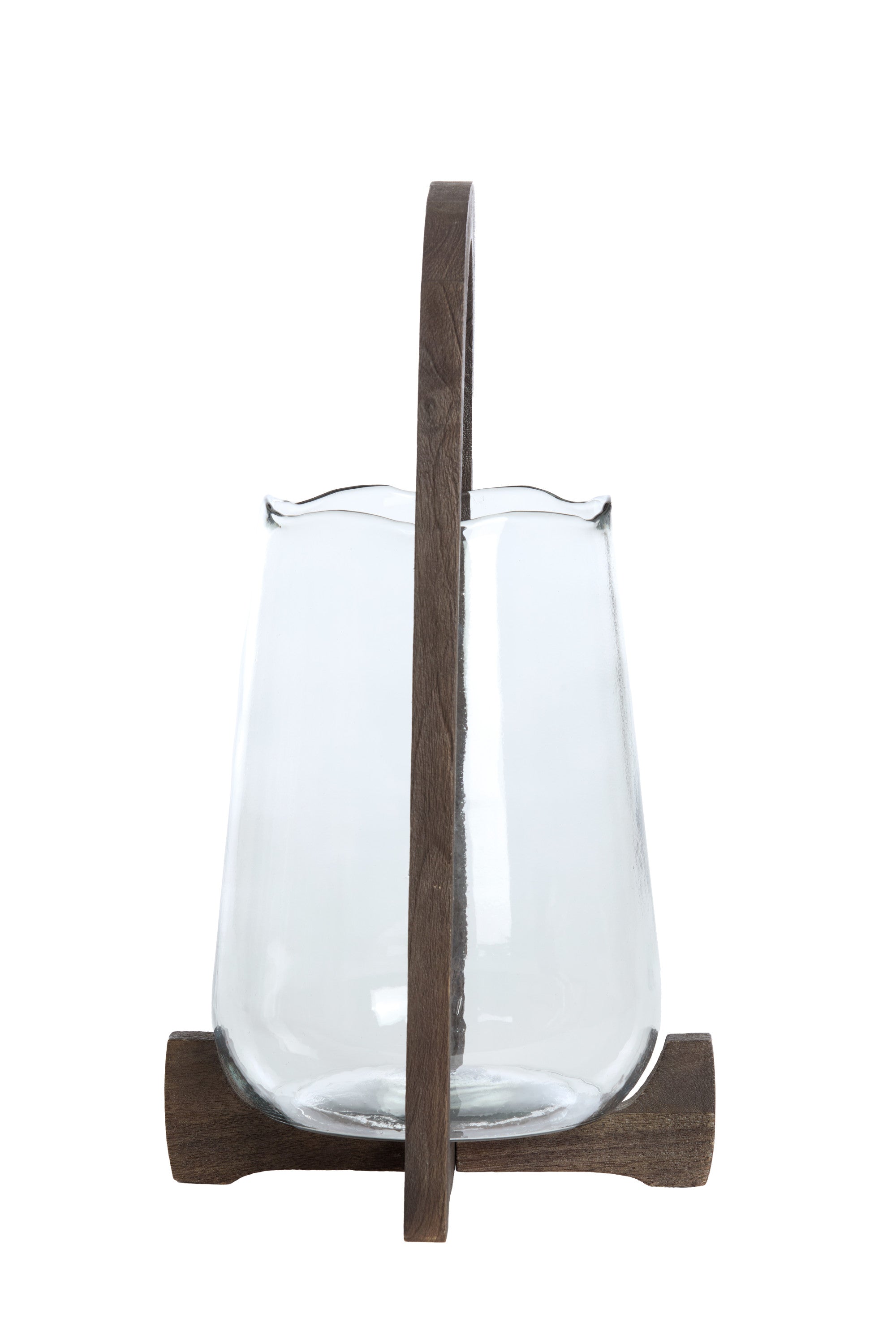 Anosy Clear Glass & Matt Dark Brown Wood Hurricane Candle Holder 48cm