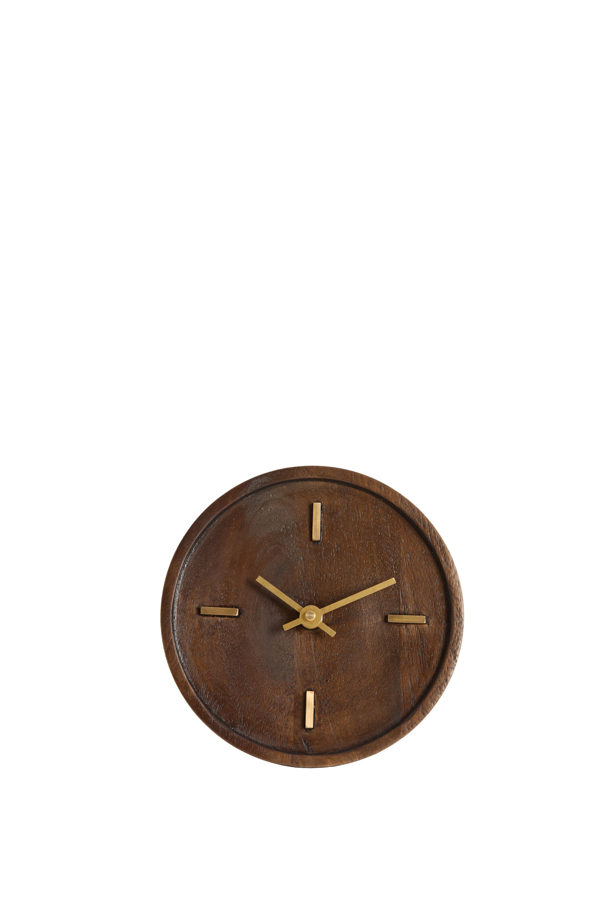 Veti Brown Mango Wood & Gold Table Clock 15cm