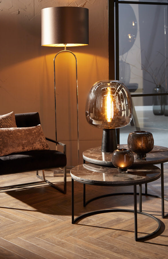 Alfio Set of 2 Dark Brown Marble & Black Round Coffee Tables Nest