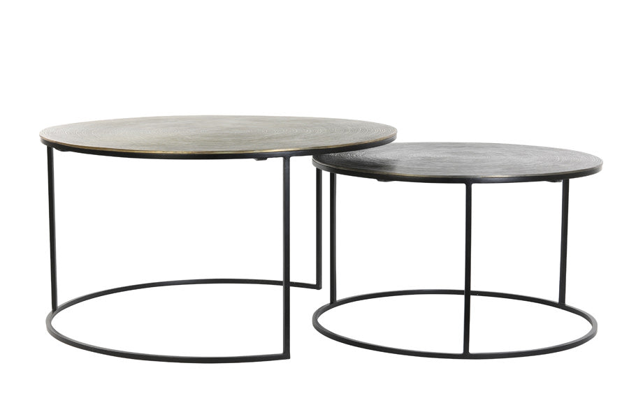 Primo Set of 2 Matt Black & Bronze Metal Round Coffee Tables Nest