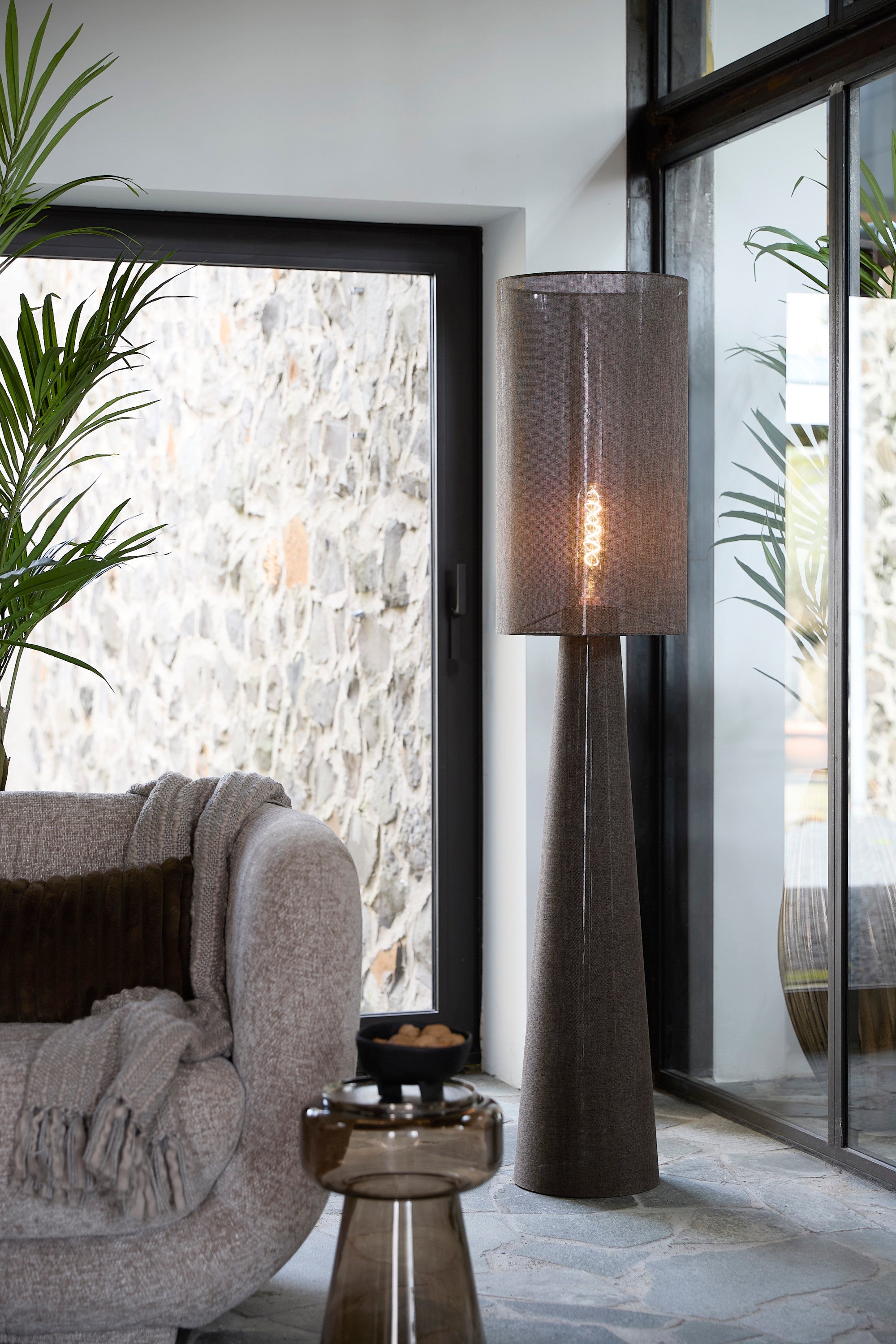 Micky Brown Linen Floor Lamp