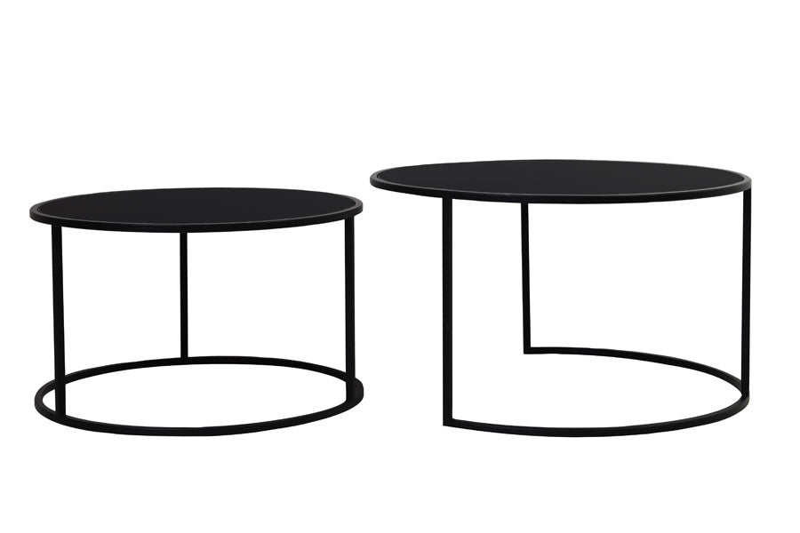 Duarte Set of 2 Black Glass Round Coffee Tables Nest