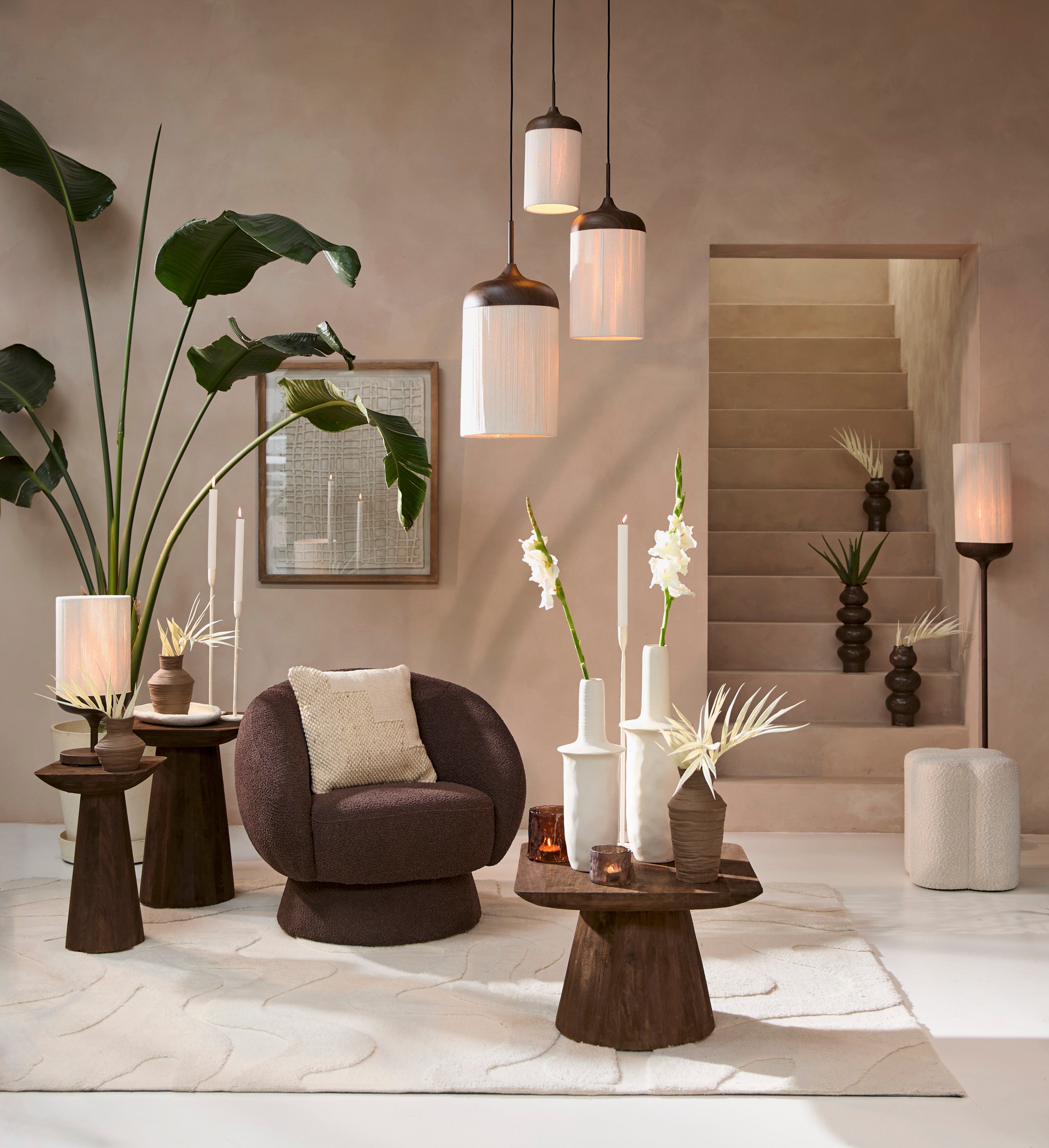 Dania Dark Brown Wood Effect & Cream Rope Table Lamp