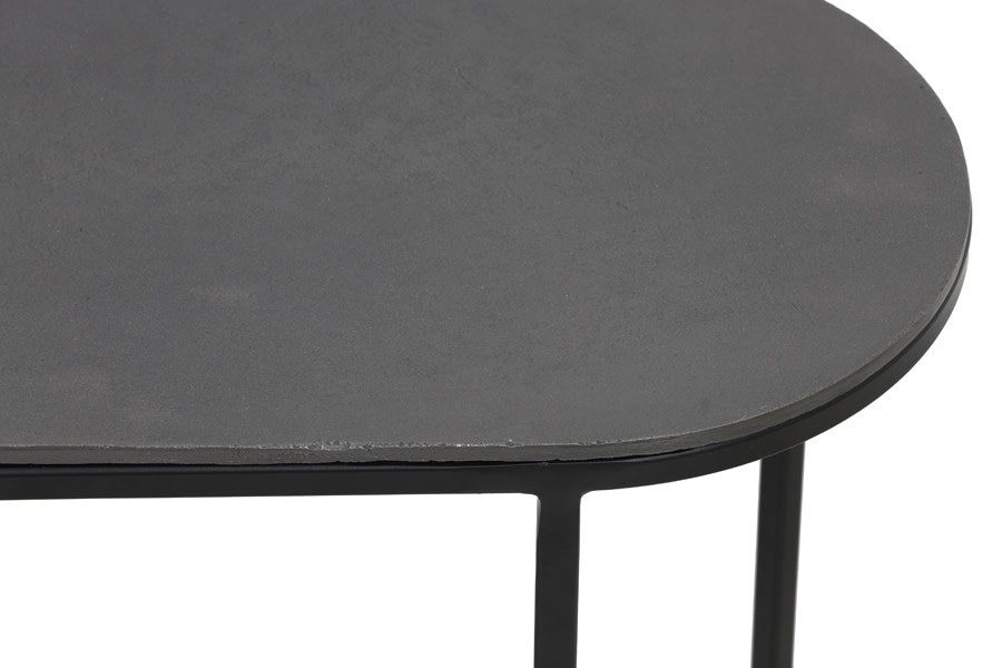 Bocov Set of 2 Antique Lead/Black Metal Oval Side Tables Nest