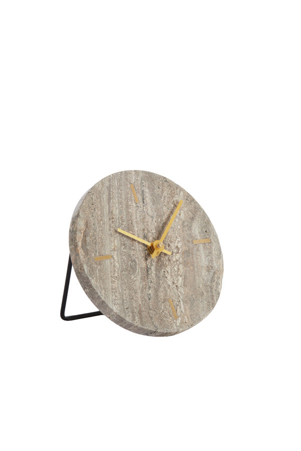 Jenay Brown Travertine Table Clock 15cm