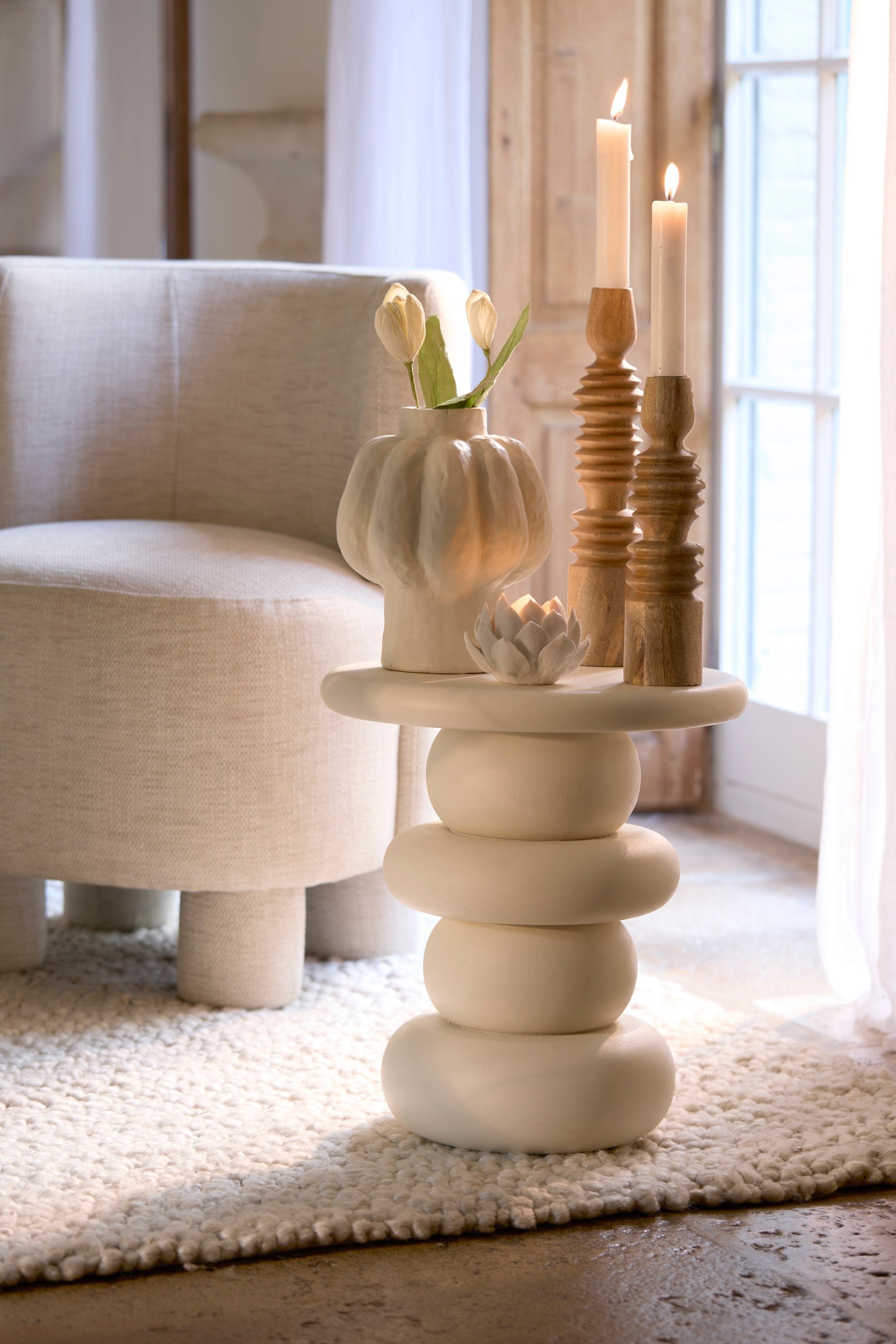 Azalas Cream Wood Round Side Table