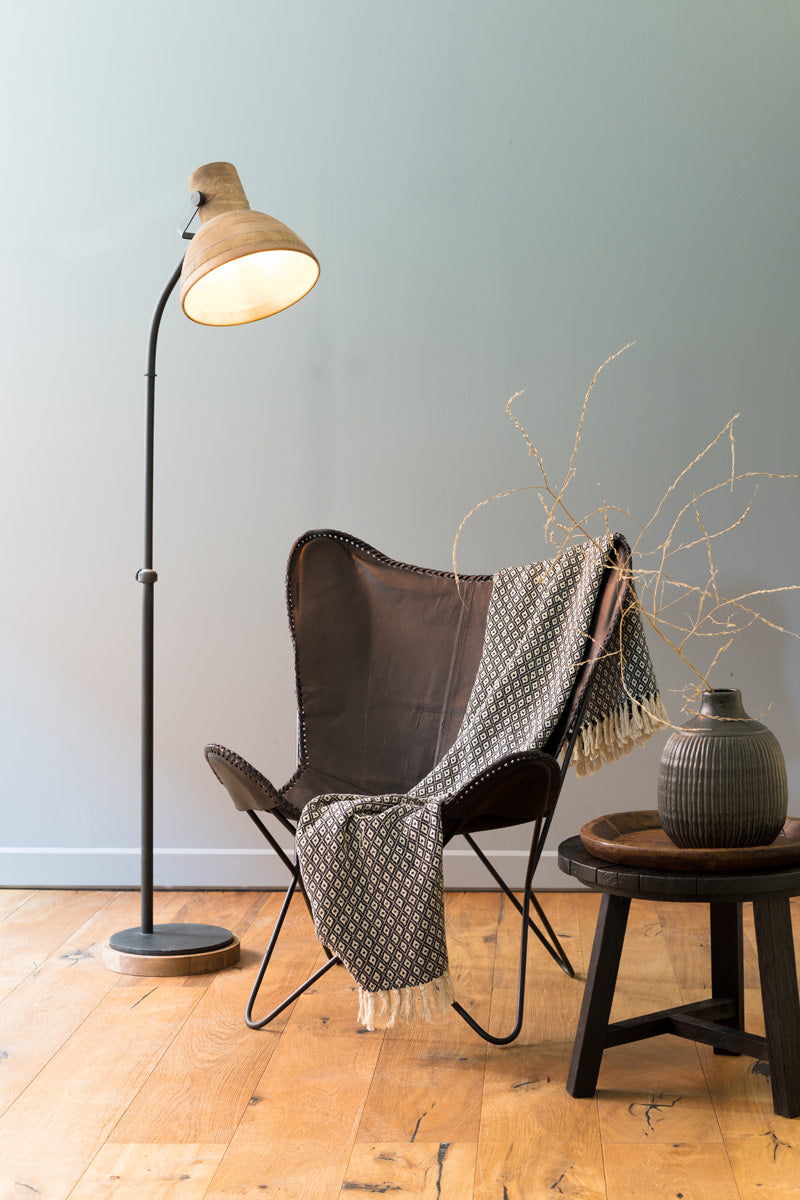 Imbert Brown Wood & Matt Black Floor Lamp