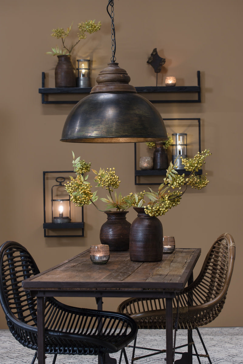 Leia Black Zinc & Top Brown Wood Pendant Light