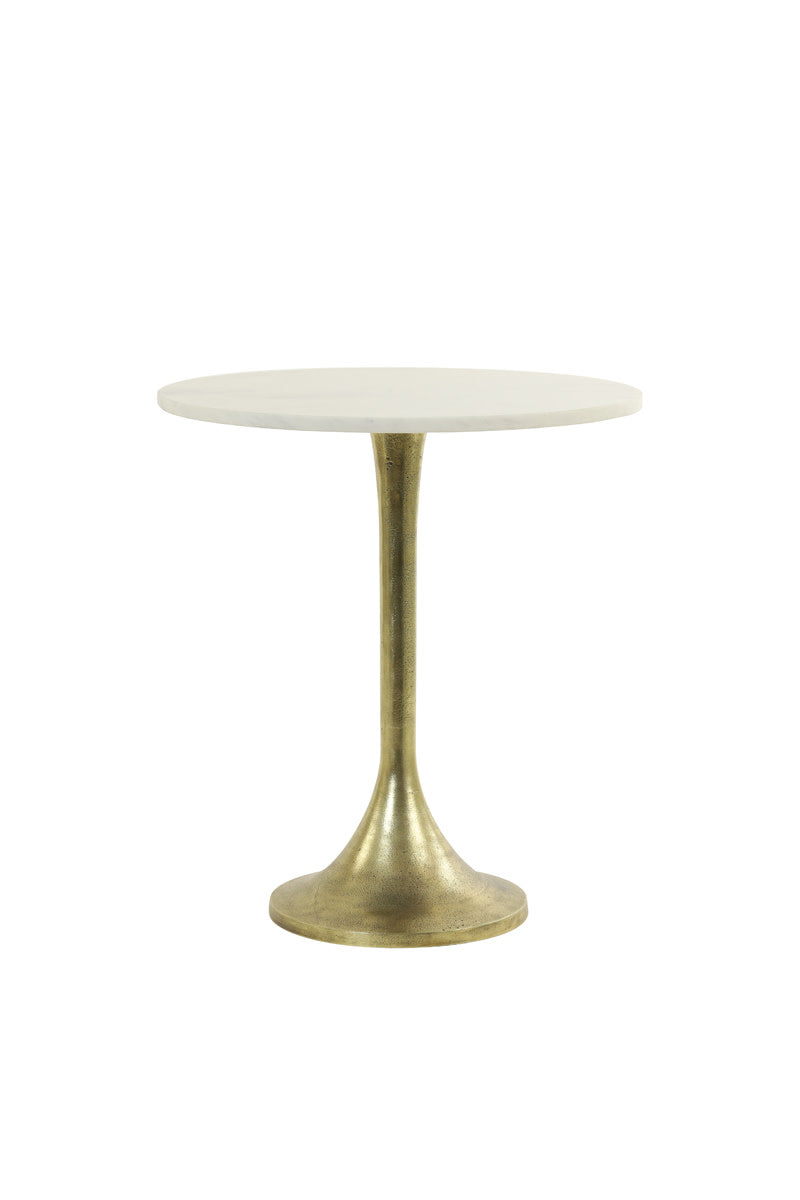 Rickerd White Marble & Antique Bronze Round Side Table 53cm
