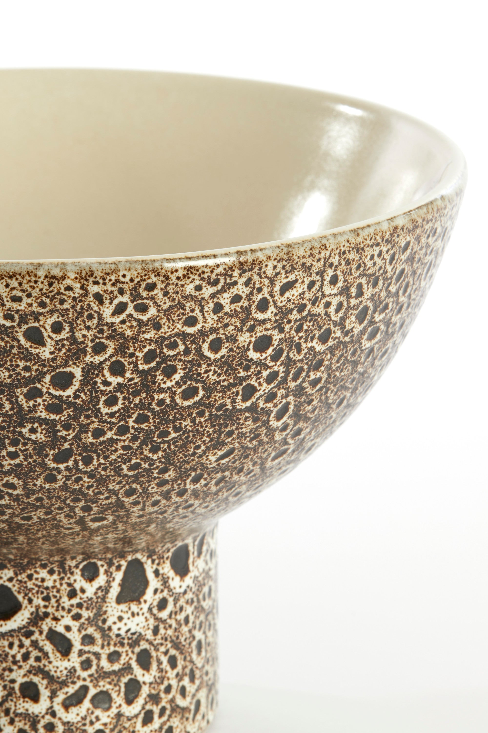 Kavala Cream Ceramic & Black Decorative Bowl on Stand 31.5cm