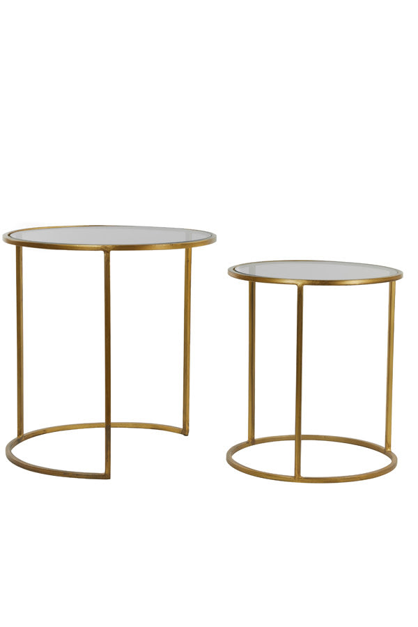 Duarte Set of 2 Smoked Gold Glass Round Side Tables Nest