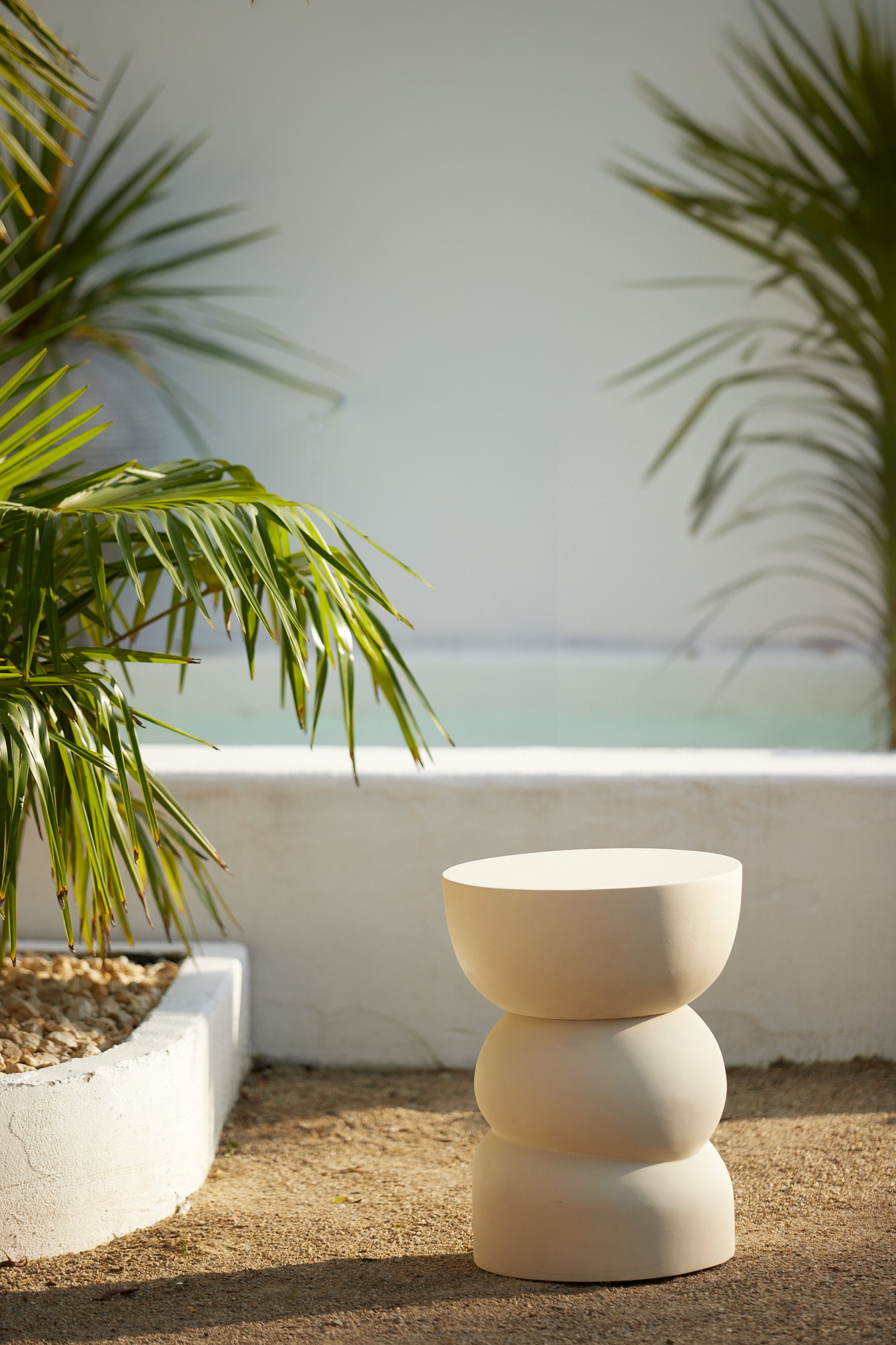 Azalio Cream Wood Round Side Table